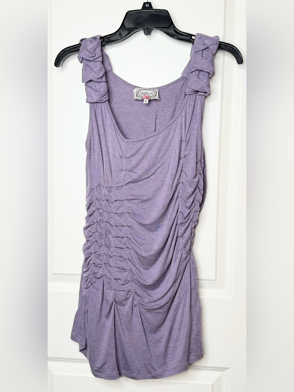 Baraschi Womens M Purple Ruched Draped Tunic Dress Sleeveless Stretch Y2K